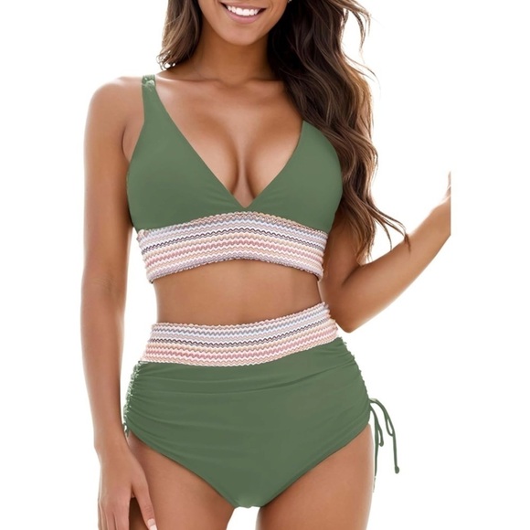 Blooming Jelly High Waisted Bikini Tummy Control Color Block Drawstring Size XL - Picture 2 of 9